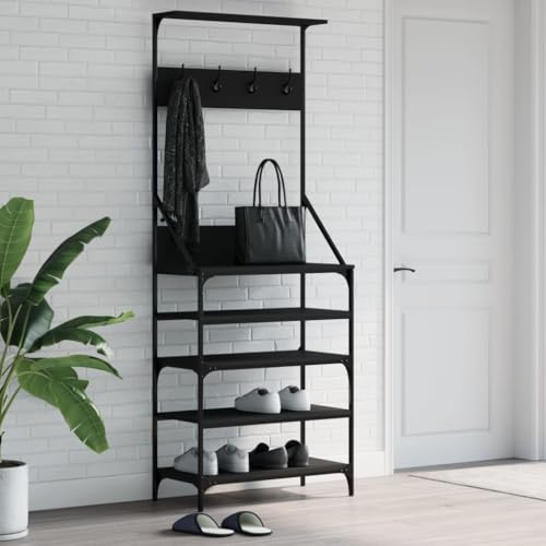 ShGaxin Kleiderständer mit Schuhablage Schwarz 70x34x184 cm, Garderobenstange, Clothes Rack, Kleideraufbewahrung & Organisation, Taschenständer - 837872 von ShGaxin