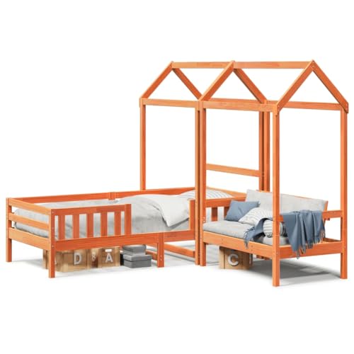 ShGaxin Massivholzbett und Bank mit Dach Orange 75x190 cm Kiefernholz, Bed Frame, Bettstell, Bettrahmen, Jugendbett, Schlafzimmer Bett, Bettgestell - 3282185 von ShGaxin