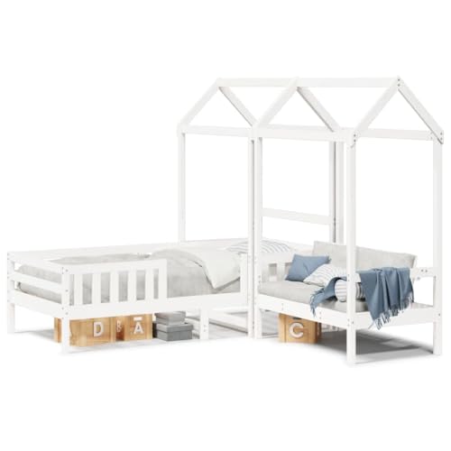 ShGaxin Massivholzbett und Bank mit Dach Weiß 75x190 cm Kiefernholz, Bed Frame, Bettstell, Bettrahmen, Jugendbett, Schlafzimmer Bett, Bettgestell - 3282184 von ShGaxin