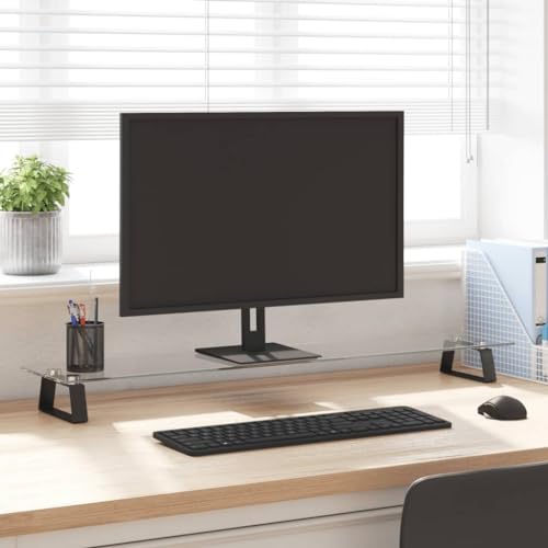 ShGaxin Monitorständer Schwarz 100x20x8 cm Hartglas und Metall, Monitor Erhöhung, Schreibtischaufsatz, Monitor Erhöhung Schreibtisch, Bildschirm Erhöhung, Schreibtisch Regalaufsatz - 374226 von ShGaxin