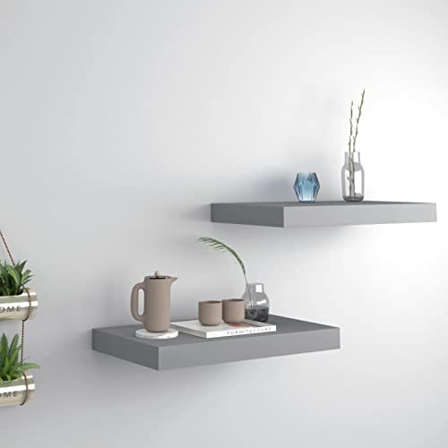 ShGaxin Schwebende Wandregale 2 STK. Grau 40x23x3,8cm MDF, Schweberegal, Regal Wand, Bücherregal, Hängeregal, Regalbrett, Küchenregal, Kinderzimmer Regal, Wandboard von ShGaxin