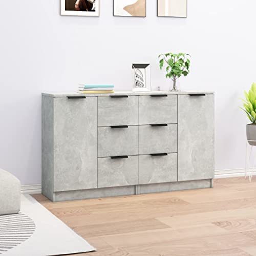 ShGaxin Sideboards 2 Stück grau Beton 60 x 30 x 70 cm aus mehrschichtigem Holz, moderne Anrichte und Buffet Esszimmer, Sideboards Wohnzimmer platzsparend-3115791 von ShGaxin