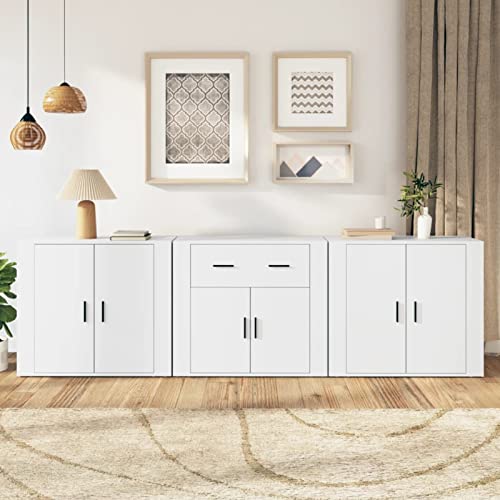 ShGaxin Sideboards 3 STK. Weiß Holzwerkstoff, Kommode Schlafzimmer, Kommoden & Sideboards, Wohnzimmerschrank, Flur Kommode, Zimmer Möbel - 3185415 von ShGaxin