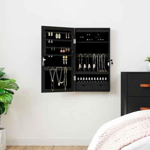 ShGaxin Spiegel-Schmuckschrank mit LD-Beleuchtung Wandmontage Schwarz, Alibertschrank Bad, Badschrank, Badezimmerschrank, Badezimmerspiegelschränke, Badezimmer-spiegelschrank - 353230 von ShGaxin