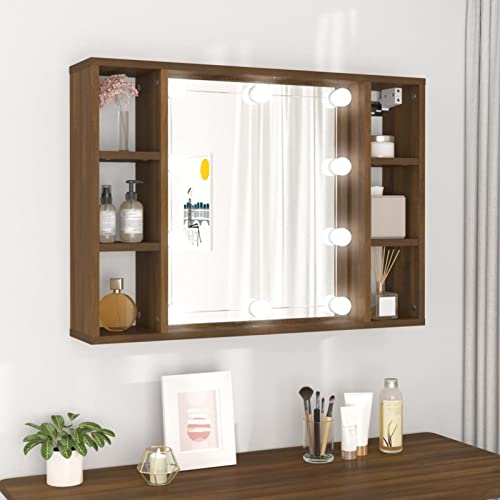 ShGaxin Spiegelschrank mit LED Eiche Braun 76 x 15 x 55 cm, Spiegelschrank mit LED, Spiegelschrank mit Spiegel, Badezimmerspiegel - 820447 von ShGaxin