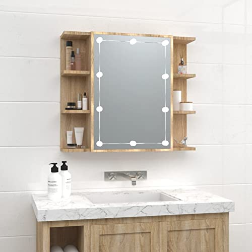 ShGaxin Spiegelschrank mit LED Eiche Sonoma 70 x 16,5 x 60 cm, Spiegelschrank mit LED, Spiegelschrank mit Spiegel, Badezimmerspiegel - 808876 von ShGaxin