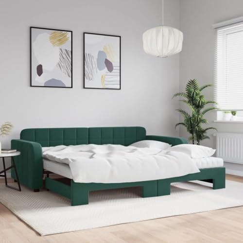 ShGaxin Tagesbett Ausziehbar mit Matratzen Dunkelgrün 90x200 cm Samt, Schlafsofa, Daybed, Bettsofa, Sofa Bed, Sofabett, Schlafcouch, Jugendbett, Bettgestell, Bettcouch - 3196955 von ShGaxin