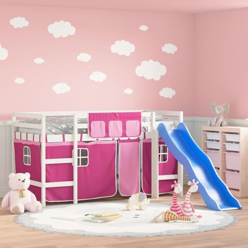 ShGaxin hochbett mit Vorhängen Rosa 90x190 cm Massivholz Kiefer, Bett, Jugendbett, Schlafzimmer Bett, Bed Frame - 3207032 von ShGaxin
