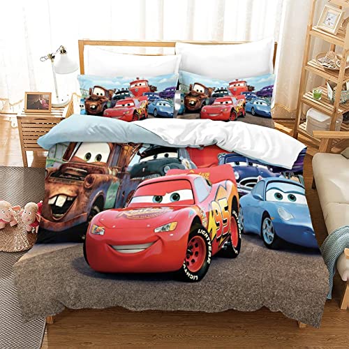 Shaari 3D Drucken Cars Bettwäsche Set 135x200,Microfaser Einzelbett 1 Bettbezug Mit Reißverschluss + 1 Kissenbezüge 80x80 von Shaari