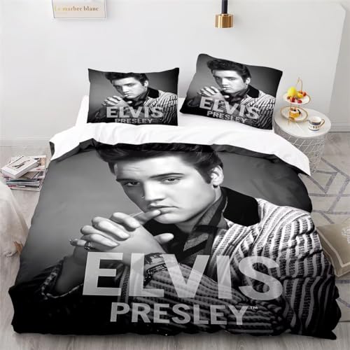 Shaari 3D Drucken Elvis Presley Bettwäsche Set 135x200,Microfaser Einzelbett 1 Bettbezug Mit Reißverschluss + 1 Kissenbezüge 80x80 von Shaari