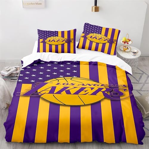 Shaari 3D Drucken Lakers Bettwäsche Set 135x200,Microfaser Einzelbett 1 Bettbezug Mit Reißverschluss + 1 Kissenbezüge 80x80 Shaari 3D Drucken Lakers Bettwäsche Set 135x200,Microfaser Einzelbett 1 Bettbezug Mit Reißverschluss + 1 Kissenbezüge 80x80 von Shaari