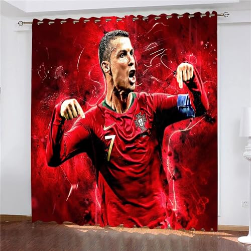 Shaari Cristiano Ronaldo Vorhänge Gardinen mit Ösen, Vorhang Blickdicht, Verdunklungsvorhänge, Fensterdekoration, Schlafzimmer Wohnzimmer & Kinderzimmer Deko, Blackout Curtain 2er Set von Shaari