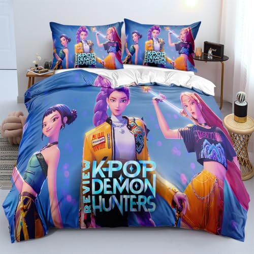 Shaari KPop Demon Hunters Bettwäsche Set 135x200,Rumi Mira Zoey Jinu Tiger Saja Microfaser Einzelbett Bettwäsche-Sets 1 Kissenbezüge 80x80 von Shaari