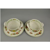 Villeroy Und Boch Summer Day Set Aus 2 Suppenschalen Mit Untertellern, Suppentasse, Müslischale, Vintage Geschirr von ShabbRockRepublic