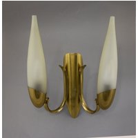 Vintage Wandlampe, Wandleuchte, Messing, Glasschirm, 50Er Jahre Tütenlampe, Mid Century Beleuchtung von ShabbRockRepublic