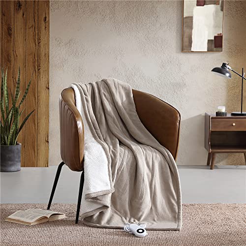 Shabby Chic - Beheizte Überwurfdecke, super weiche und plüschige Bettwäsche mit Sherpa-Rückseite, wärmende Heimdekoration für Bett oder Couch (Khaki, Überwurf) von Shabby Chic
