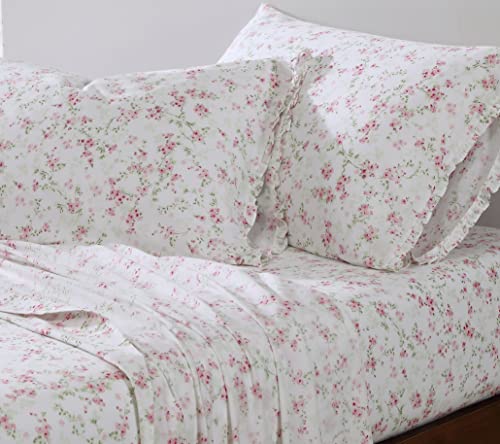 Shabby Chic - Queen-Size-Bettlaken, weiche und atmungsaktive Bio-Baumwolle, Blumen-Heimdekoration mit gerüschten Kissenbezügen (Ella Pink, Queensize) von Shabby Chic