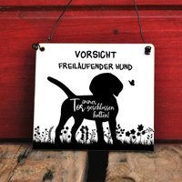 Hundeschild Für Den Gartenzaun Vorsicht Freilaufender Hund - Tor Immer Geschlossen Halten | 17 X 20 cm Wetterfest von Shabbyflair