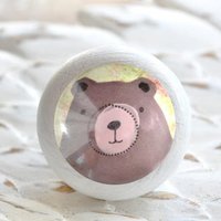 Kinder Möbelknopf Aus Holz Braunbär Weiß von Shabbyflair