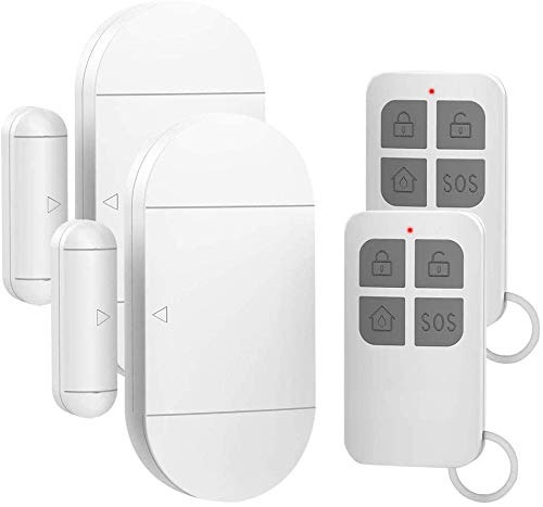 Shackcom 2pcs Fensteralarm Türalarm Selbstklebend Alarm Fenster 130dB mit Wireless Magnetsensor Sirene 3 Alarmtöne mit 2 Fernbedienungen für Home Security Einbruchschutz Türalarmsensor mit Batterien von Shackcom