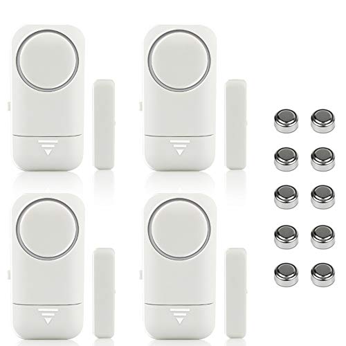 Shackcom 4pcs Fensteralarm Türalarm Selbstklebend Alarm Fenster 120dB mit Wireless Magnetsensor für Home Security Einbruchschutz Türalarmsensor mit Batterien von Shackcom