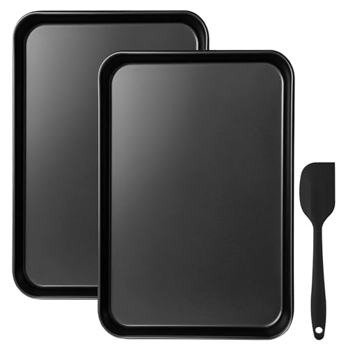 Shackcom Antihaft Backblech 2er Set, 34,5 x 24,5x 2.5 cm Backblech Klein,Gesund & Rostbeständig,Leicht zu Reinigen,Geeignet für Hausbacken und Kochen-Kuchenblech für Backofen-Schwarz von Shackcom