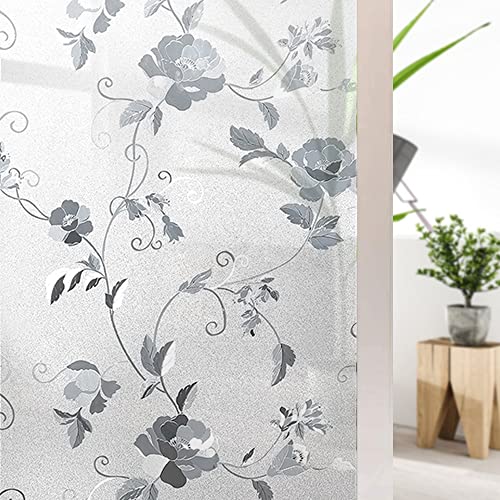 Shackcom Fensterfolie Selbsthaftend 90x200cm Fensterfolie Blickdicht Sichtschutzfolie Statisch Haftend Anti-UV Dekorfolie mit Peony Flower Muster für Wohnzimmer Schlafzimmer-J028 von Shackcom