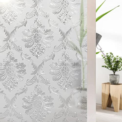 Shackcom Fensterfolie Sichtschutz Selbsthaftend 60x200cm Blickdicht Milchglasfolie Sichtschutzfolie Statisch Haftend Anti-UV Dekorfolie mit Damaskus Blumen Muster für Küche Wohnzimme Badezimmer-J023 von Shackcom