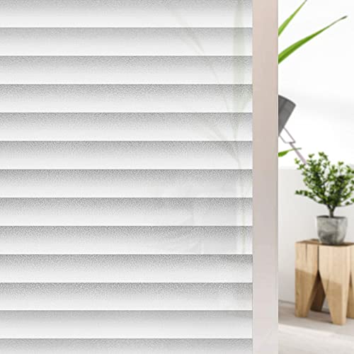Shackcom Fensterfolie Sichtschutz Selbsthaftend Blickdicht Milchglasfolie Sichtschutzfolie 60x200cm Statisch Haftend Anti-UV Dekorfolie mit Streifen Jalousette Muster für Wohnzimme Badezimmer-J007 von Shackcom
