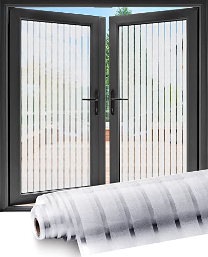 Shackcom Fensterfolie Streifen Sichtschutzfolie Fenster 90x400cm Milchglasfolie Selbsthaftend Sichtschutzfolie Statisch Haftend Anti-UV Dekorfolie für Büro Badezimmer Wohnzimmer-J003 von Shackcom