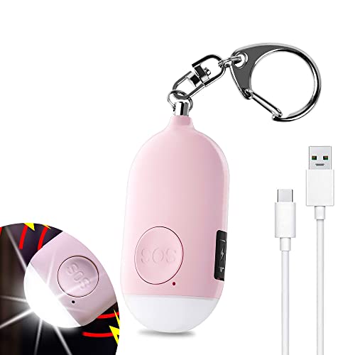 Shackcom Persönlicher Alarm 130dB USB Wiederaufladbar Taschenalarm mit LED Taschenlampe Funktion Wasserdicht Selbstverteidigung Sirene für Persönliche Sicherheit Frauen,Kinder,Senioren-Rosa von Shackcom