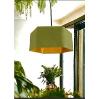 Neue Luxus-Premium-Qualität Hexagon Lampenschirm Pendelleuchte Schatten Olivgrün Mit Gebürstetem Goldfutter von ShadesByWoodpecker