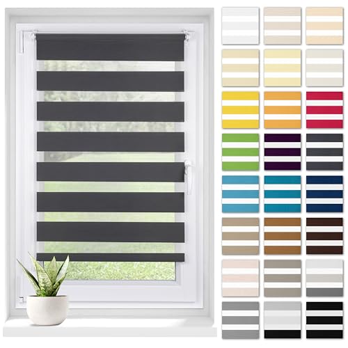 Shadoo Home® Doppelrollo ohne Bohren NACH MAß - Tag und Nacht Doppelrollo - 27 Farben Klemmfix Rollo NACH MAß - Rollo ohne Bohren mit Clip-Installation - Lichtregulierung & Sichtschutz von Shadoo Home