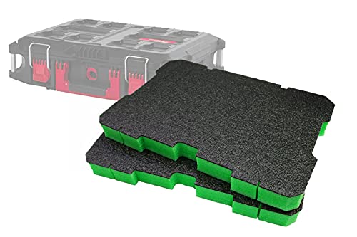 Shadow Foam Milwaukee Packout Werkzeugkoffer [Doppelpack], anpassbarer Schaumstoff für Milwaukee Packout Modular Systeme | Ideal für Lean, 5S, Kaizen & Custom Organizer (50mm, Grün) von Shadow Foam