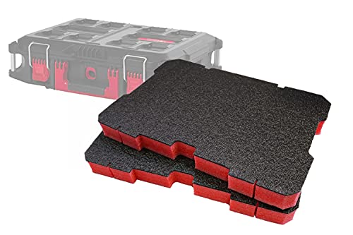 Shadow Foam Milwaukee Packout Werkzeugkoffer [Doppelpack], anpassbarer Schaumstoff für Milwaukee Packout Modular Systeme | Ideal für Lean, 5S, Kaizen & Custom Organizer (50mm, Rot) von Shadow Foam