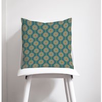 Teal Retro Kreise Design Kissen, Wurfkissen von ShadowbrightLamps