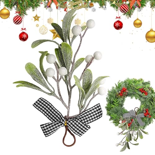 Shaersu Künstlicher Grüner Mistelzweig,Handgemachter Mistelzweig Strauß für Feiertage - Saisonaler Weihnachtsschmuck Für Kamin Kränze Türen Eingänge Gärten Höfe von Shaersu
