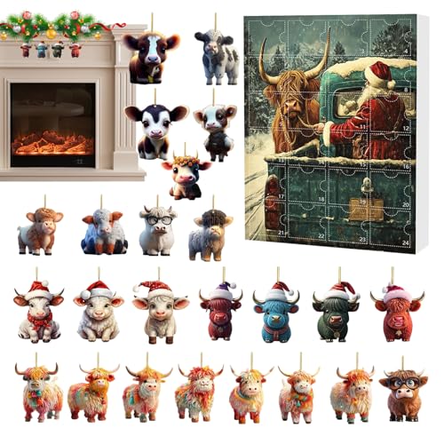 Shaersu Weihnachten Highland Cow Adventskalender 24 Tage,Weihnachts Countdown Kalender Advent 2D Acryl Highland Cow Schmuck - Weihnachtsbaum Deko Für Fenster Wand Auto Innenspiegel Tür Kinder Und Shaersu Weihnachten Highland Cow Adventskalender 24 Tage,Weihnachts Countdown Kalender Advent 2D Acryl Highland Cow Schmuck - Weihnachtsbaum Deko Für Fenster Wand Auto Innenspiegel Tür Kinder Und von Shaersu