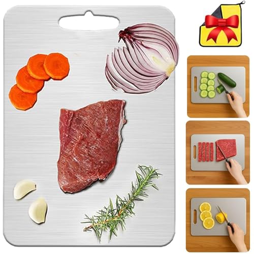 Katuchef Titanium Cutting Board, 100% Pure Titanium Cutting Board: No More Microplastics, Dull Knives, Safe & Clean Cooking (L: 13,3 x 9,1 Zoll/34 x 23 cm) von Shafaja