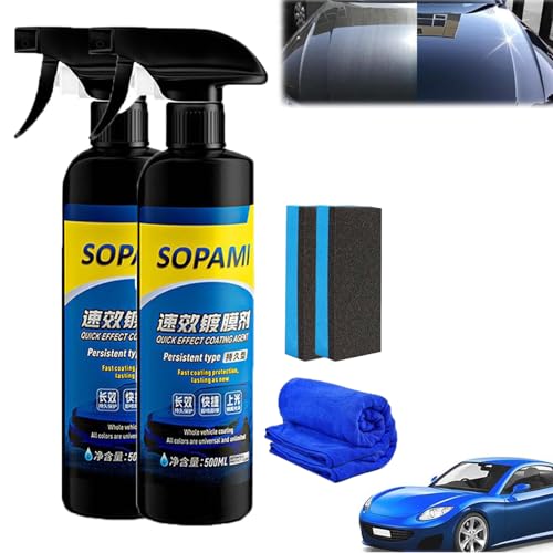 Sopami Quick Effect Coating Agent, Sopami Car Coating Spray, Car Nano Quick Effect Coating Agent, Multi-functional Waterless Laundry Polish Car Paint Spray (2PCS) von Shafaja