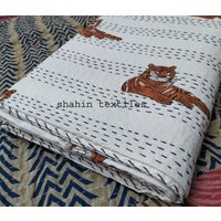 New Tiger Druck Baumwolle Kantha Quilt, Hand Block Print Überwurf, Atemberaubende Qualität Decke von ShahinTextileStore