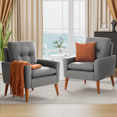 Shahoo Moderner Akzentstuhl, Mitte des Jahrhunderts gepolsterter Sessel mit Massivholzrahmen und weichem Kissen für Wohnzimmer, Schlafzimmer, Belcony, 2er-Set, Grau Shahoo Moderner Akzentstuhl, Mitte des Jahrhunderts gepolsterter Sessel mit Massivholzrahmen und weichem Kissen für Wohnzimmer, Schlafzimmer, Belcony, 2er-Set, Grau von Shahoo