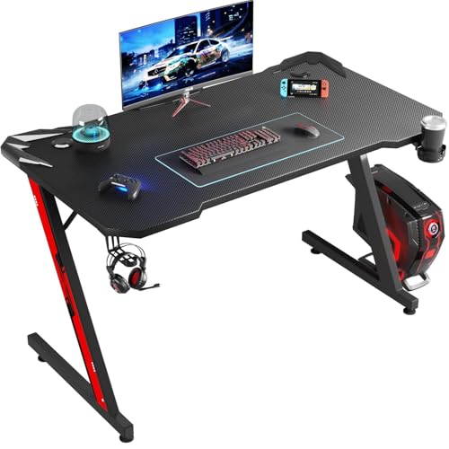 Shahoo PC-Gaming-Schreibtisch, Z-förmiges Bein, Karbonfaser-Oberfläche, Desktop-Computertisch mit Getränkehalter und Kopfhörerhaken, 111,8 cm, Dunkelschwarz Shahoo PC-Gaming-Schreibtisch, Z-förmiges Bein, Karbonfaser-Oberfläche, Desktop-Computertisch mit Getränkehalter und Kopfhörerhaken, 111,8 cm, Dunkelschwarz von Shahoo