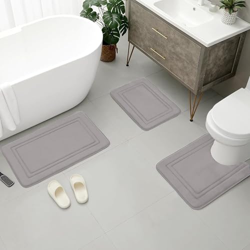 Shakub Badezimmerteppich Set 3 Teilig, U Förmige wc Vorleger, Teppich Bad-Vorleger waschbar, WC-Teppich Badezimmer, Badteppich rutschfest für Freistehende Toiletten (Grau) von Shakub