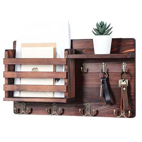 Shakub Schlüsselbrett mit Ablage, Schlüsselkasten Holz mit Regal, Schlüsselablage Wand mit 11 Haken, Schlüssel Organizer für Flur Wohnzimmer Schlafzimmer Küche(Rechteck) von Shakub