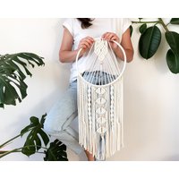 Großer Makramee Traumfänger, Handgemachter Boho Traumfänger Auf Holzrahmen, Schlafzimmer Dekor, Hippie Wohnzimmer Einweihungsgeschenk von ShalemMacrame