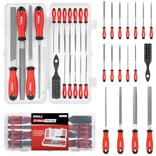 SHALL 17-teiliges Metall feilen-Set, für Metall, Holz und Kunststoff, 4 x Hand- und 12 x Nadelfeilen, Drahtbürste, hochwertige Metallfeile mit Aufbewahrungs box von Shall