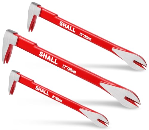 SHALL 3-teiliges Nagelzieher-Werkzeugset, 12 Zoll, 10 Zoll, 8 Zoll (30.5cm,25.4cm,20.3cm)– robustes und Mini-Katzenpfoten-Stemmeisen, Allzweck-Klauenstange, für Heimumformung und Holzbearbeitung von Shall