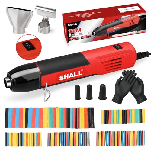 SHALL 350W Mini-Heizpistolen-Set, Tragbare Heißluftpistole mit Reflektordüse & klappbarem Ständer, 2 Temperatureinstellungen 230℃/400℃, Für Handwerk, Schrumpffolie,Tinte Trocknen von Shall