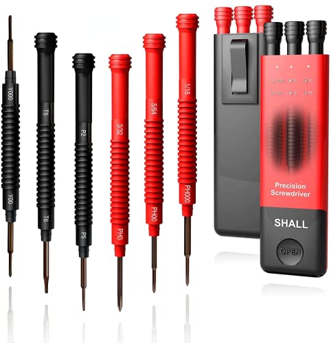 SHALL 6-teiliges Präzisions-Schraubendreher-Set mit Etui, 12 Größen, magnetische Mini-Schraubendreher, DIY-Reparatur-Werkzeug-Set für Laptop, Brille, Uhr, Elektronik von Shall